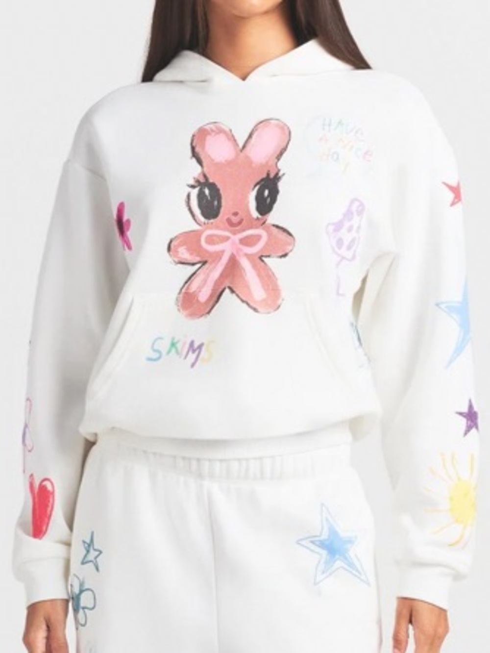 SKIMS Rare Happy Bunny Cotton Fleece Hoodie Marble XS NWT